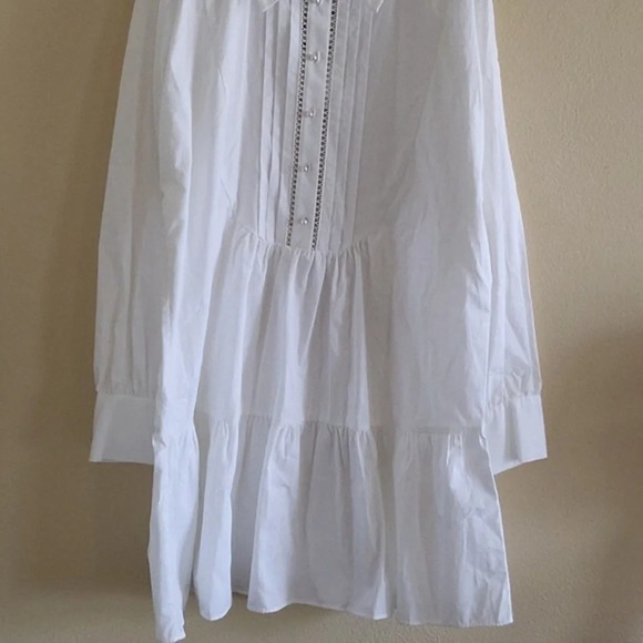 Zara White 100% Cotton Faux Pearl Buttons Voluminous Poplin Shirt Dress - Picture 7 of 12